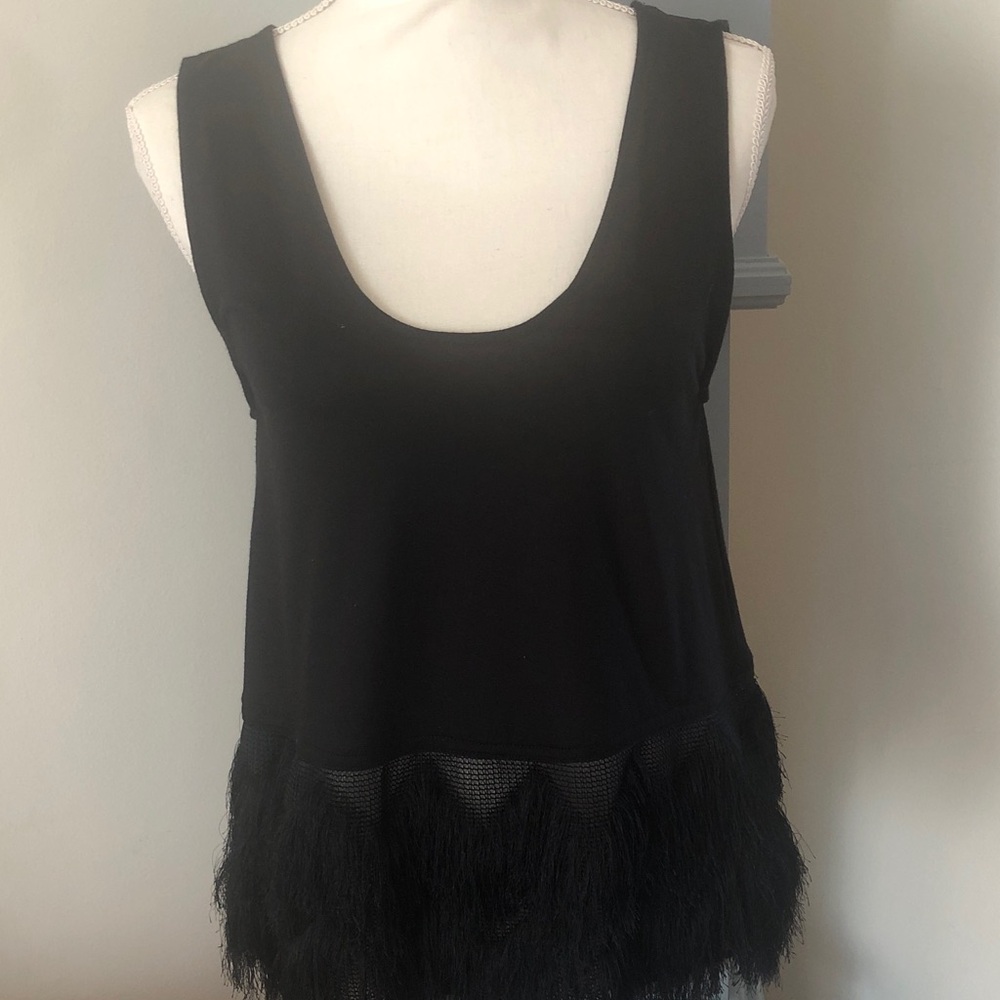 Banana Republic Black Sleeveless Fringe Hem Tank